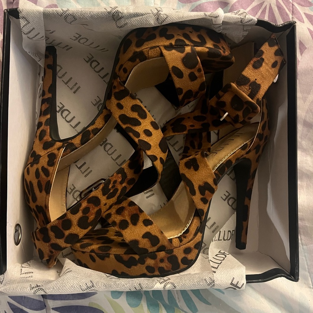 Illude Leopard Print Ankle-Strap Heels
